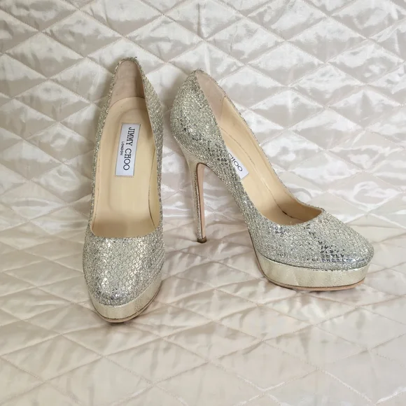 Jimmy Choo Gold Glitter Platform Pumps - Women's - Picture 2 of 6